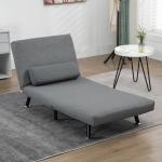 Sofá Cama Individual Dobrável com Encosto Ajustável em 5 Níveis Almofada e Estofado de Linho Sintético 75x70x75 cm Cinzento
