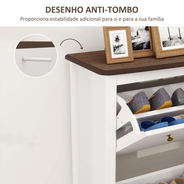 Móvel Sapateira Estilo Francês Sapateira com 2 Gavetas Prateleiras Ajustáveis para 16 Pares de Sapato 84x29x109 cm Branco