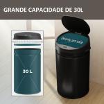 Balde de Lixo de Cozinha Automático 30 L em Aço Inoxidável Sensor Infravermelhos Fecho Automático 32x30,5x51 cm Preto