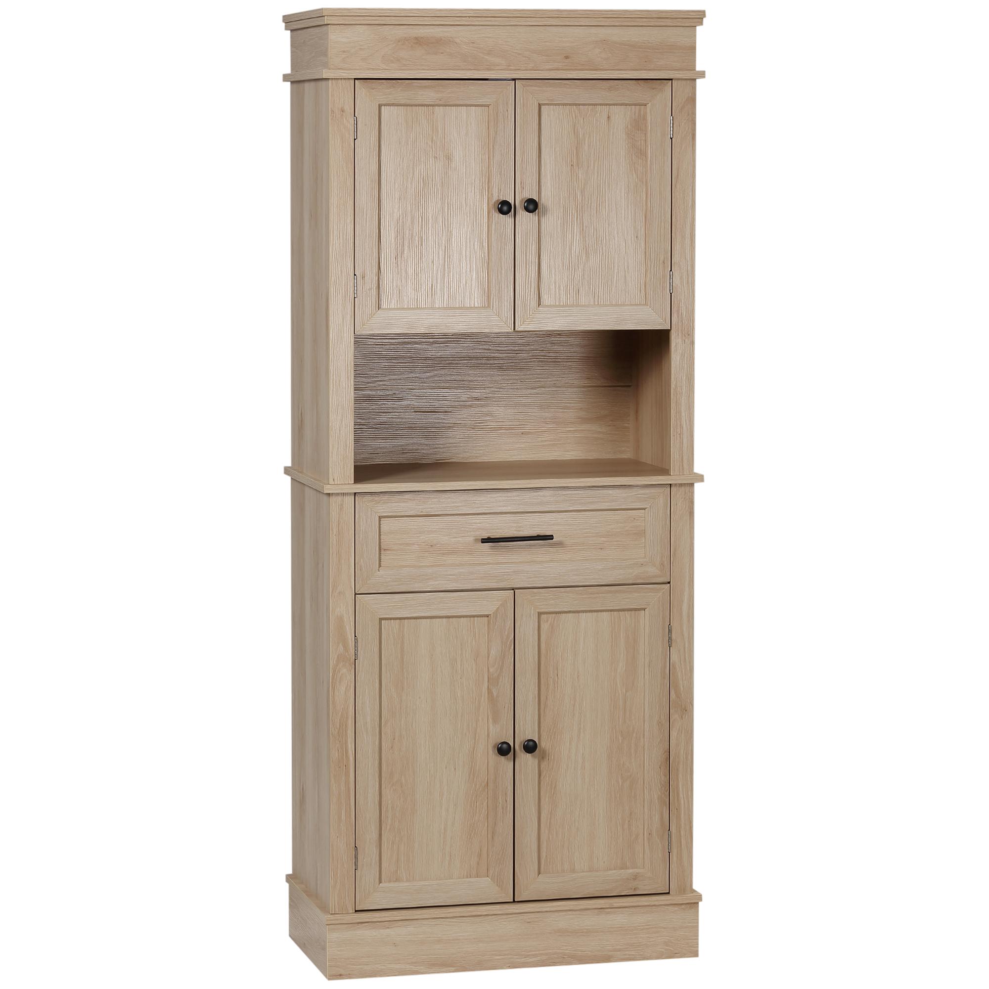 Armário de Cozinha com 4 Portas 1 Gaveta e Prateleira Aberta para Sala de Estar Sala de Jantar 74x39,5x183cm Carvalho