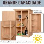 Armário de Jardim de Madeira para Ferramentas com 3 Prateleiras Interiores Porta com Trava e Teto Asfáltico 75x56x115cm Madeira