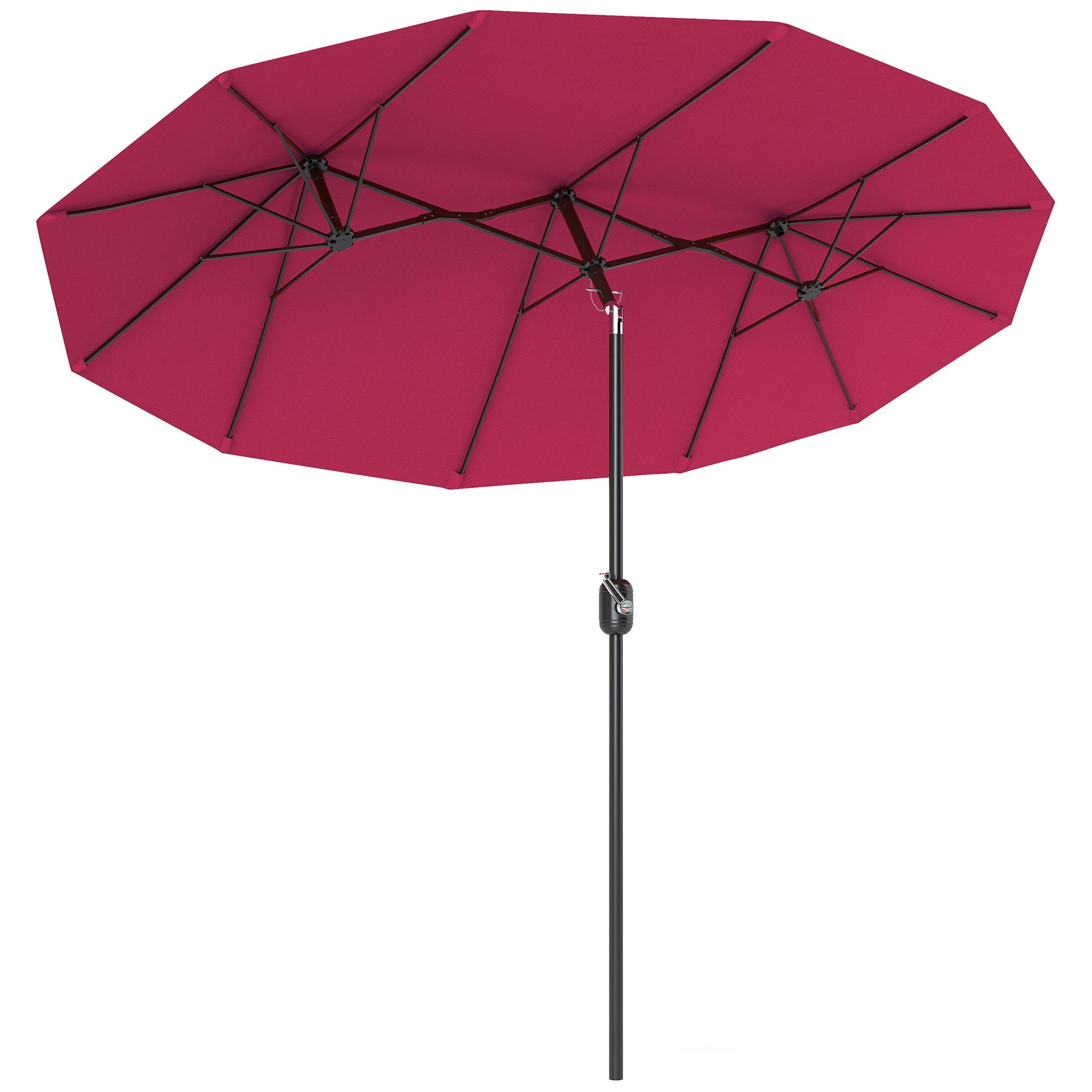 Chapéu de Sol Duplo Chapéu de Sol de Jardim com Inclinação de 45° Manivela Estrutura de Aço 295x152x222 cm Vermelho