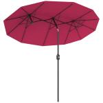 Chapéu de Sol Duplo Chapéu de Sol de Jardim com Inclinação de 45° Manivela Estrutura de Aço 295x152x222 cm Vermelho
