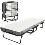Cama Dobrável 200x90x42,5cm Cama de Campismo Portátil com Colchão Individual Rodas e Freios Carga Máxima 150kg para Dormitórios Branco