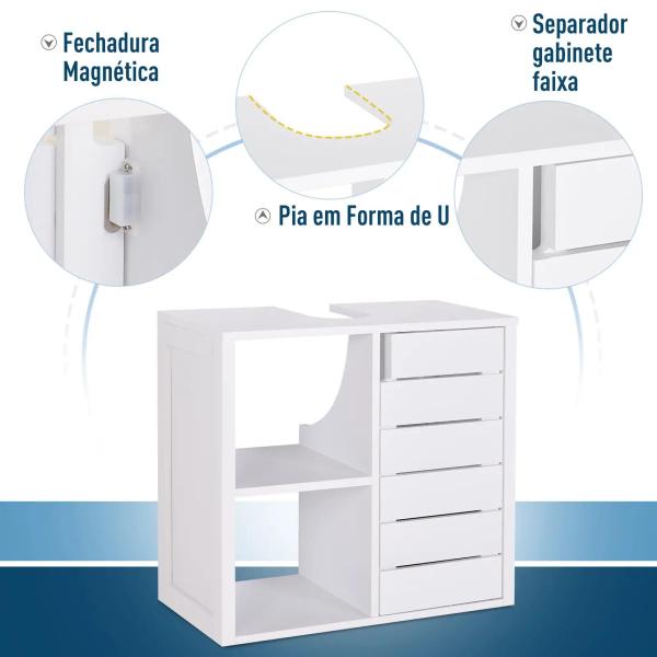 Móvel para Lavatório Pousar Suspenso com 2 Prateleiras Abertas e Armário com Prateleira Ajustável 60x30x54 cm Branco