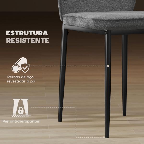 Conjunto de 2 Cadeiras de Jantar Modernas Cadeiras de Cozinha com Assento Acolchoado e Estofado Encosto Curvo 45x57x86 cm Cinzento