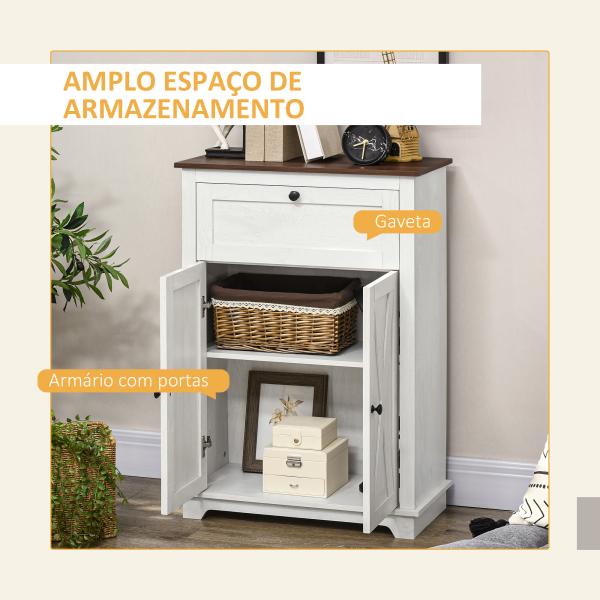 Aparador para Sala de Estar com Portas Duplas Gaveta e Prateleira Ajustável para Cozinha Dormitório 60x30x87,4 cm Branco