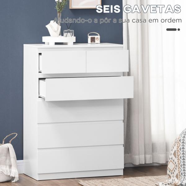 Cómoda Moderna com 6 Gavetas Cómoda de Madeira para Dormitório Entrada Sala de Estar 80x39x115cm Branco