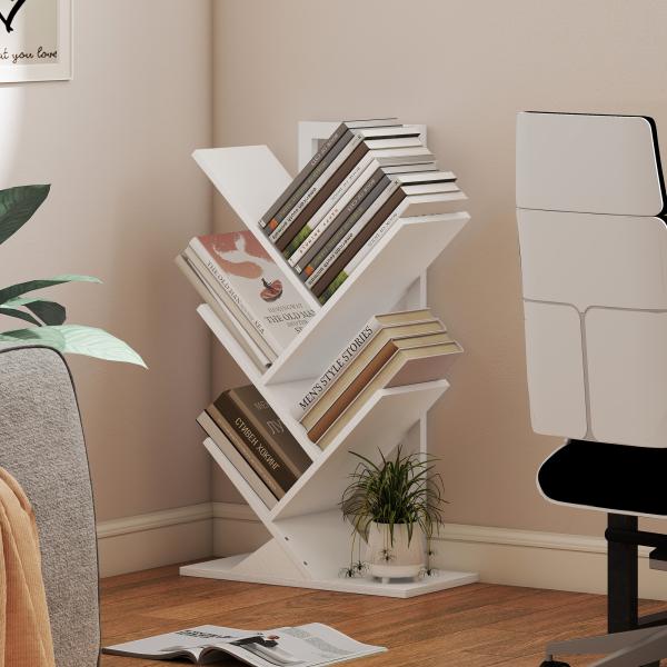 Estante em Forma de Árvore de 5 Níveis Estante de Livros com 5 Prateleiras e Estrutura de Aço 50x24x82 cm Branco