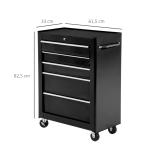 Carrinho de Ferramentas para Oficina com Rodas e 5 Gavetas Fechadura e Alça Lateral 61,5x33x85 cm Preto