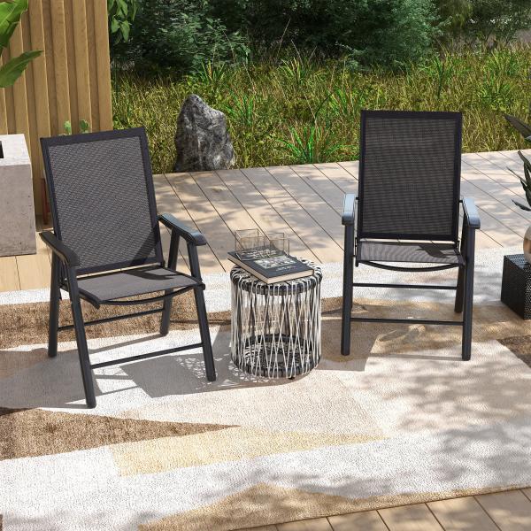 Conjunto de 2 Cadeiras Dobráveis para Exterior Cadeiras para Jardim com Textilene e Metal 58x64x94 cm Cinza Escuro