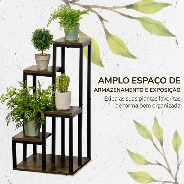 Suporte para Plantas de 4 Níveis com Base, Estante para Vasos para Interior e Exterior, 40x40x81 cm, Castanho