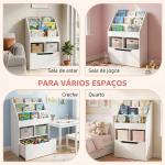 Estante de Madeira para Brinquedos com 3 Compartimentos 2 Cubos e Gaveta Móvel com 4 Rodas Estante para Livros Infantil para Dormitório Infantil Sala de Jogos 60x29,9x90cm Branco