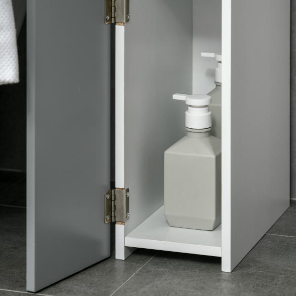 Coluna Casa de Banho com 2 Portas e 2 Prateleiras Abertas Estilo Moderno 15,2x29,8x118cm Branco e Cinza