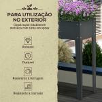 Floreira Elevada Mesa para Cultivo Retangular para Plantas Verduras e Flores com 3 Orifícios de Drenagem 100x30x80cm Cinza