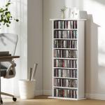 Estante Estreita para CDs e DVDs com 8 Compartimentos Prateleiras Ajustáveis 58x24x126,3 cm Branco