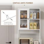 Armário de Cozinha com 2 Armários com Portas de Vidro Temperado 2 Compartimentos Abertos 4 Gavetas e Prateleiras Ajustáveis 60x35x180 cm Branco
