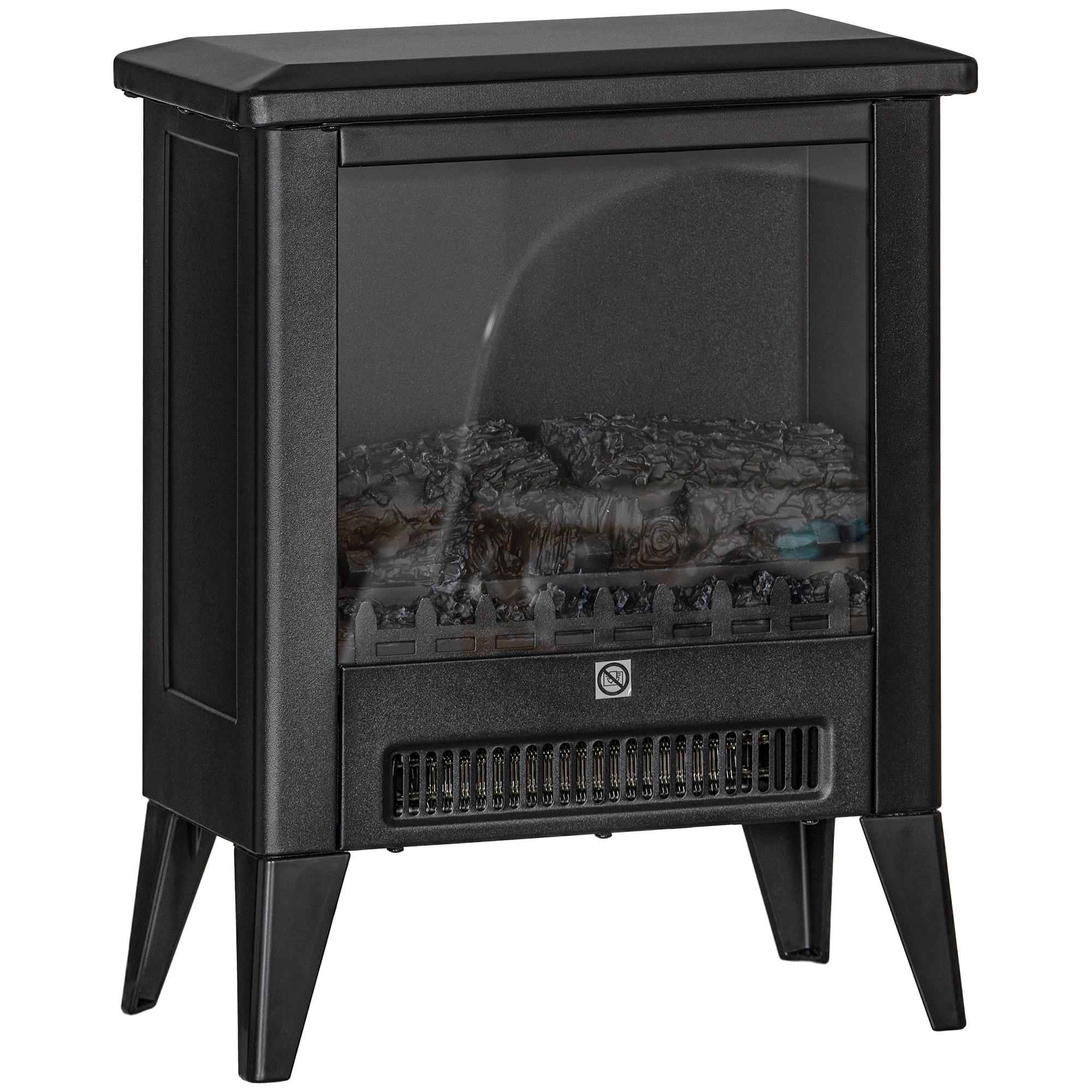 Lareira Decorativa Independente 1800 W com Efeito de Chama LED Baixo Ruído e Proteção contra Sobreaquecimento Preto