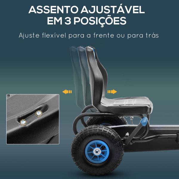 Kart a Pedais para Crianças 5 - 12 Anos com Assento Ajustável Pneus Insufláveis Amortecimento e Travão de Mão 121x58x61cm Azul