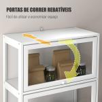 Vitrine Branco de 4 Níveis para Sala de Estar Anti - Tombo 59x30x139 cm com Portas Abatíveis de Acrílico Colecionador