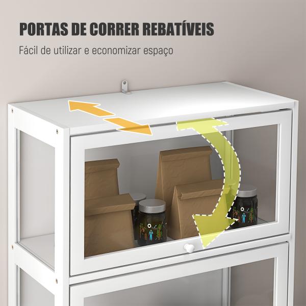 Vitrine Branco de 4 Níveis para Sala de Estar Anti - Tombo 59x30x139 cm com Portas Abatíveis de Acrílico Colecionador
