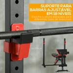 Banco de Musculação Multifuncional Banco de Pesos com Encosto Reclinável e Suporte de Barras Ajustável 180x110x126 cm Preto