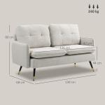 Sofá de 2 Lugares Moderno Estofado em Poliéster com 4 Almofadas Apoio para os Braços e Pés de Aço 139x68x80 cm Creme