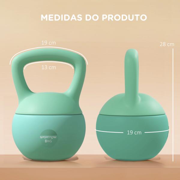 Kettlebell de 8 kg Pesa Russa Preenchida de Areia Metálica e Alça Antiderrapante para Treino em Casa Ginásio 19x19x28 cm Verde