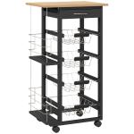 Carrinho de Cozinha com Rodas Carrinho Auxiliar com Gaveta 4 Cestas Amovíveis de Metal e Prateleiras Laterais 47x37x83 cm Preto e Madeira