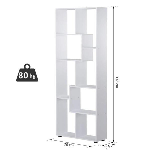 Estante Vertical Multifuncional com 8 Prateleiras Largas 70x24x178cm Branco