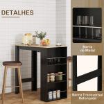 Mesa de Bar com 3 Prateleiras com Suporte Estilo Moderno para Cozinha Sala de Jantar 112x57x106 cm Preto e Madeira