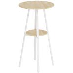 Mesa Alta de Cozinha Redonda com Prateleira de Armazenamento para 2 Pessoas com Estrutura de Metal 55x55x95 cm Madeira e Branco