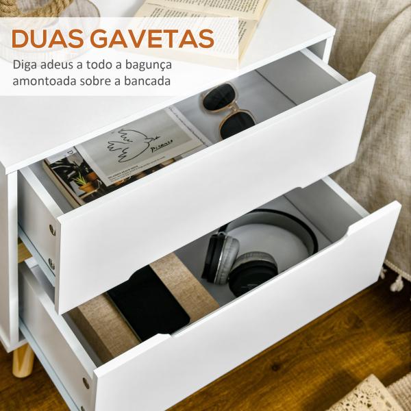 Mesa de Cabeceira com 2 Gavetas e Pés de Madeira Mesa de Cabeceira para Dormitório Estilo Moderno 50x40x50,5cm Branco