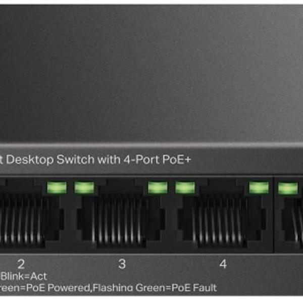 Switch de Rede Não - Gerido LiteWave LS105GP 5 Portas Gigabit com 4 Portas PoE+ (Preto) - TP - LINK