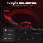 Cadeira Gaming Ergonómica Reclinável 135° de Couro PU com Suporte Lombar Altura Ajustável 65x65x129 cm Preto e Vermelho