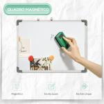 Quadro Magnético com Estrutura de Liga de Alumínio 60x45cm Quadro Magnético com Apagador 4 Marcadores e 10 Ímás Branco