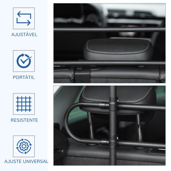 Grade de Segurança de Carro para Cães Ajustável em Largura e Altura 87 - 135x60x105cm Grade Separadora para Porta Malas de Carro Universal Metal Preto