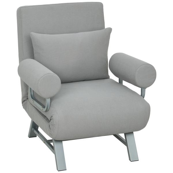 Sofá Cama Dobrável Estofado em Linho Sintético com Encosto Ajustável em 5 Níveis e Almofada Acolchoada 73x78x81 cm Cinzento Claro