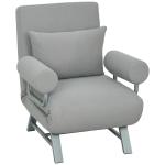 Sofá Cama Dobrável Estofado em Linho Sintético com Encosto Ajustável em 5 Níveis e Almofada Acolchoada 73x78x81 cm Cinzento Claro