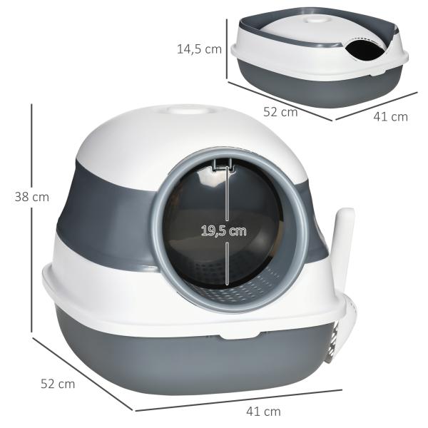 Caixa de Areia para Gatos Dobrável Caixa de Areia para Gatos Fechada com Pá 52x41x38 cm Branco e Cinza