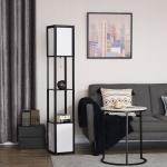 Candeeiro de Pé de Madeira com Prateleira Suporte para Lâmpada E27 Candeeiro Moderno 26x26x156 cm Preto e Branco