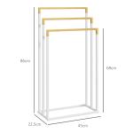 Toalheiro de Pé de 3 Níveis em Forma de Escada com 3 Barras de Bambu e Estrutura de Aço 45x22,5x86 cm Branco e Madeira