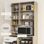 Armário de Cozinha Alto com 3 Portas, 9 Prateleiras, Gaveta e Prateleiras Ajustáveis, Estilo Moderno, 80x35x180 cm, Branco e Carvalho