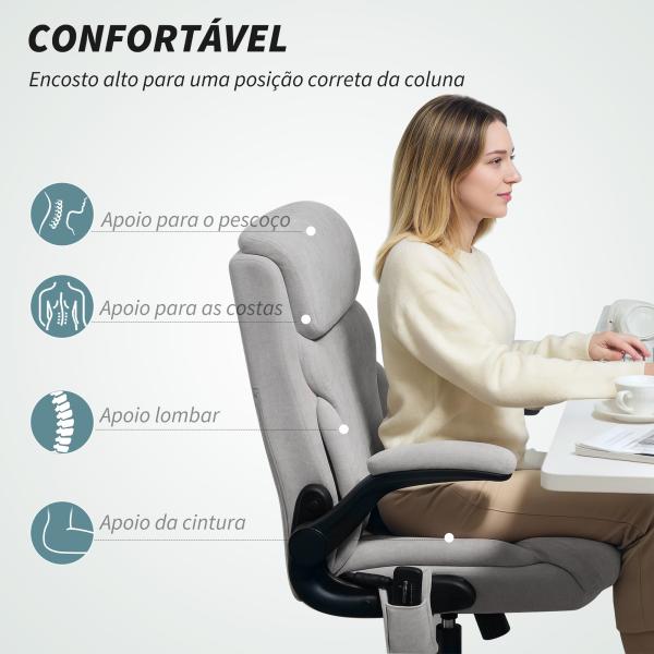 Cadeira de Escritório com Massagem Aquecimento Apoios de Braços Rebatíveis e Controlo Remoto 66x67x113 - 121 cm Cinzento