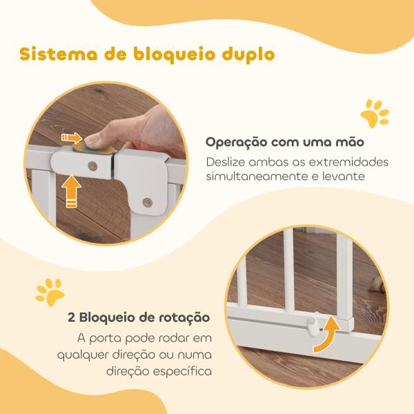 Barreira de Segurança para Cães Extensível para Escadas e Portas 75 - 145cm com 3 Extensões Altura 76cm Branco