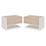 Conjunto de 2 Mesas de Cabeceira Flutuantes com 1 Gaveta e Prateleira Aberta 46x30x30 cm Carvalho e Branco