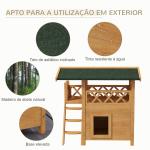 Casa para Gatos de Madeira 77x50x73cm com 2 Níveis Teto Asfáltico Terraço Cercado Caverna e Escada Madeira