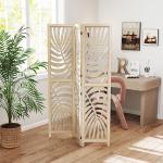 Biombo de 3 Painéis Separador de Ambientes Dobrável 120x170 cm com Estampado de Folhas de Palmeira Tropical Madeira
