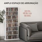 Estante Estreita para CDs e DVDs com 8 Compartimentos Prateleiras Ajustáveis 58x24x126,3 cm Branco