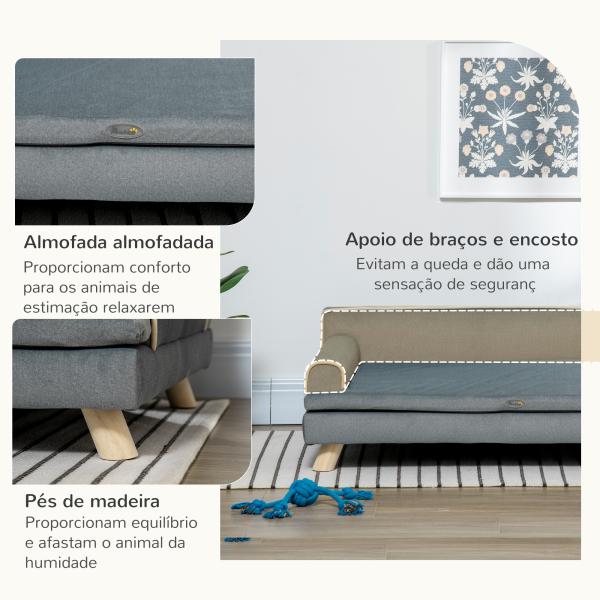 Cama Elevada para Cães Grandes e Médios 100x62x32 cm Revestimento em Chenille com Almofada Lavável Cinza Escuro